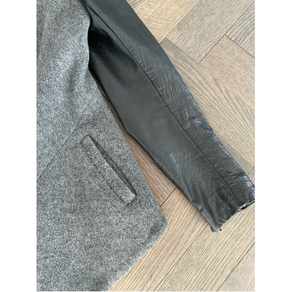 Theory Wool Blend Jacket Size M Gray with Leather Sleeves - Picture 4 of 10